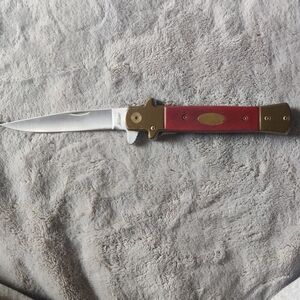 Milano Red Handle Folding Knife with Gold Accents